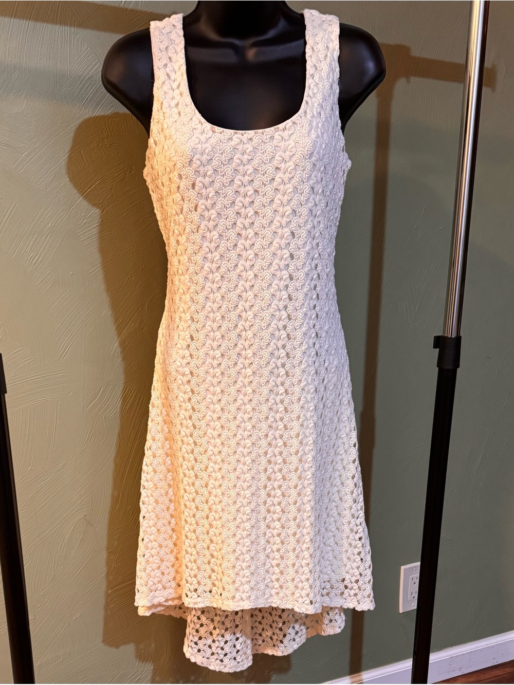 AUW Cream Crochet Lace Sleeveless High Low Dress Petite Medium PM Boho Midi
